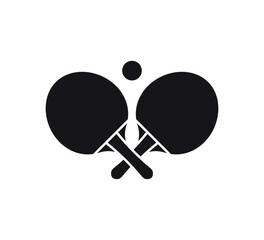 Vector flat black ping pong table tennis crossed rackets and ball icon isolated on white background