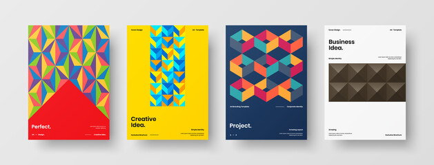 Obraz premium Company identity brochure template collection. Business presentation vector A4 vertical orientation front page mock up set. Corporate report cover abstract geometric illustration design layout bundle.