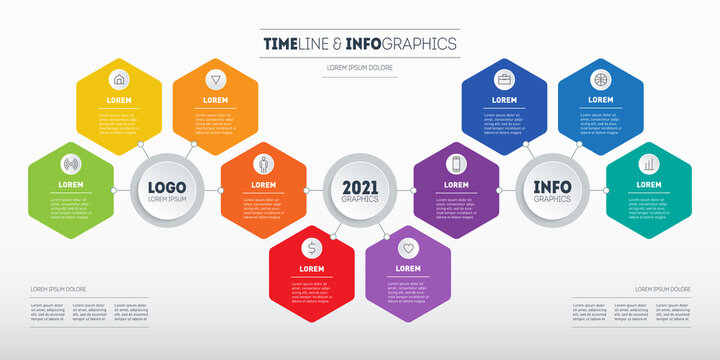Business presentation concept with 10 parts. Brochure design template. Diagram or Info graphic of technology or education process with ten steps. Bright, original infographics for your projects.