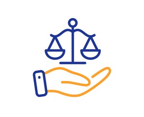 Justice scales line icon. Judgement scale sign. Legal law symbol. Colorful thin line outline concept. Linear style justice scales icon. Editable stroke. Vector