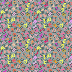 Uppercase English letters seamless pattern. Print on baby fabric, bed. Vector stock illustration eps 10.