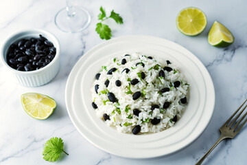 Black bean cilantro lime rice in a plate