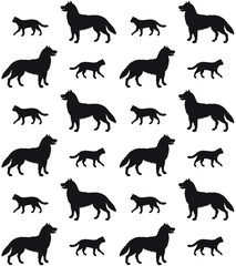 Vector seamless pattern of black cats and dogs silhouette isolated on white background