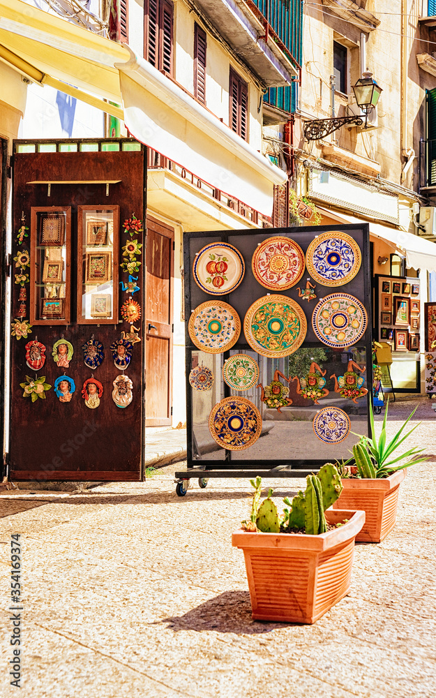 Canvas Prints ceramics souvenir shop street of monreale sicily reflex