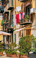 Cozy street in Monreale town Sicily Italy Europe reflex