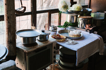 The kitchen of an abandoned home.Old and dirty kitchen.