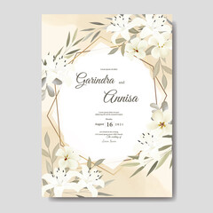  Elegant wedding invitations card template with white floral and leaves Premium Vector