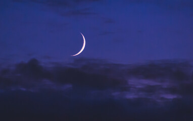 Naklejka na ściany i meble A huge new moon in a cloudy sky late in the evening.