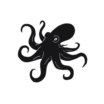 Vector hand drawn doodle sketch black octopus isolated on white background