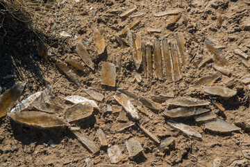 Desert landscape in New Mexico, gypsum crystals at the bottom of a dried lake, Lucero Lake