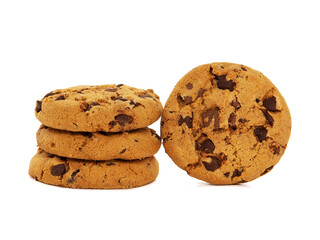 Chocolate chip cookies isolated on white background