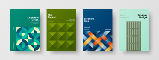 Company identity brochure template collection. Business presentation vector A4 vertical orientation front page mock up set. Corporate report cover abstract geometric illustration design layout bundle.