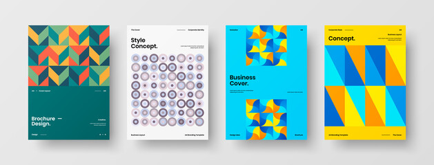 Obraz premium Company identity brochure template collection. Business presentation vector A4 vertical orientation front page mock up set. Corporate report cover abstract geometric illustration design layout bundle.