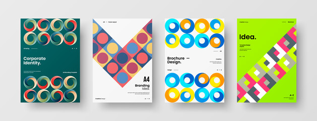 Obraz premium Company identity brochure template collection. Business presentation vector A4 vertical orientation front page mock up set. Corporate report cover abstract geometric illustration design layout bundle.