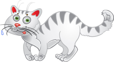 Fototapeta na wymiar Cartoon white fun cat isolated on a white background