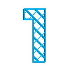 3D NUMBER MADE OF SKY BLUE GRID PATTERN LINES : 1 ONE