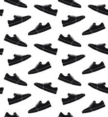 Vector seamless pattern of black hand drawn doodle sketch skate sneaker shoe isolated on white background