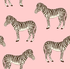 Fototapeta na wymiar Vector seamless pattern of brown hand drawn doodle sketch zebra isolated on pink background