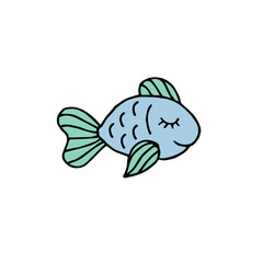 Vector hand drawn doodle sketch blue fish isolated on white background