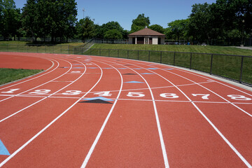 Track and field numbered lanes for athletes from one to eight