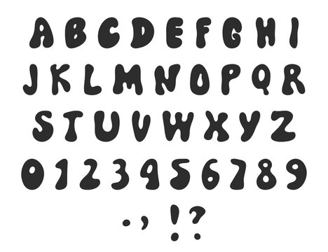 A 1970s 1960s styled retro alphabet. Grunge isolated doodle hand drawn font