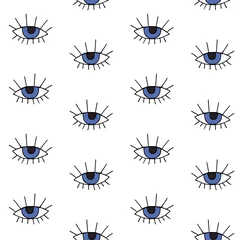 Foto op Plexiglas Ogen Vector naadloos patroon van hand getrokken krabbelschets blauw oog dat op witte achtergrond wordt geïsoleerd