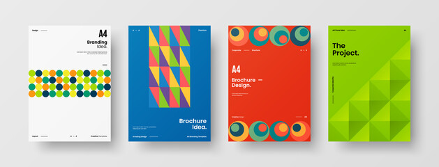 Company identity brochure template collection. Business presentation vector A4 vertical orientation front page mock up set. Corporate report cover abstract geometric illustration design layout bundle.