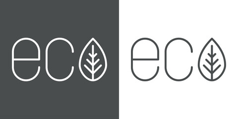 Logotipo palabra eco con hoja en fondo gris y fondo blanco