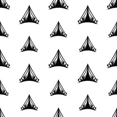 pattern seamless of tent in style vintage, retro, engraved. - vector illustrations