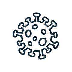 Coronavirus 2019-nCoV bacteria vector illustration monochrome black line silhouette - concept of Covid-19 disease and corona virus news about lockdown or outbreak from Wuhan - China. Isolated logo.