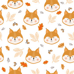 Seamless pattern cute squirrel face,children's print on clothes.Vector illustration