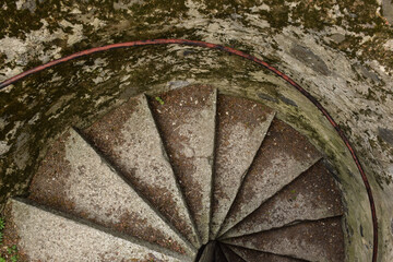 Spiral, abandoned, old, concrete stairs
