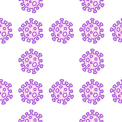Coronavirus 2019-nCoV or SARS-CoV-2 microorganism icons from China - seamless simple vector pattern in line style for concepts of corona virus quarantine and global spread, flu infection risk alert.