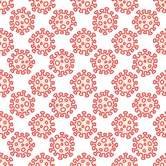 Coronavirus 2019-nCoV or SARS-CoV-2 microorganism icons from China - seamless red vector pattern in line style for concepts of corona virus quarantine and global spread, flu infection risk alert.