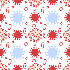 Coronavirus and quarantine illustration as seamless vector pattern in line style for concepts of news about lockdown or outbreak of the virus.