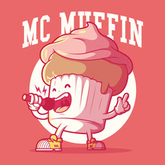 Muffin character with a microphone vector illustration. Food, motivation, inspiration, business design concept