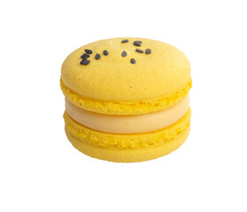 Exclusive yellow macaroon with flavor isolated on the white