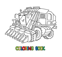 Funny combine harvester with eyes. Coloring book