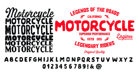 Motorcycle club community logo design.Decorative  font. Letters, Numbers and Symbols. Vector Illustration.
