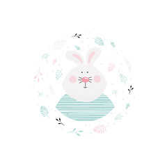 Illustration vector card with a cute Bunny, children's hand drawing
