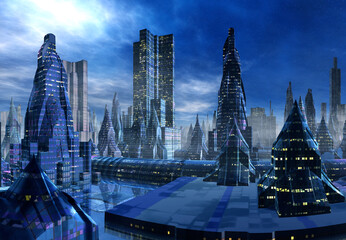 3D Rendered Futuristic City on an Alien Planet - 3D Illustration © diversepixel