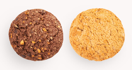 Delicious chocolate cookies with grain. Isolated on white background. Clipping path