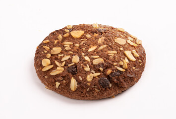 Delicious chocolate cookies with grain. Isolated on white background. Clipping path