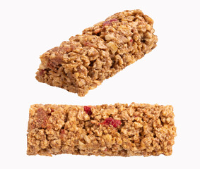 strawberry cereal bars isolated on white background. Clipping path