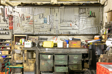Tools in a car mechanic's garage