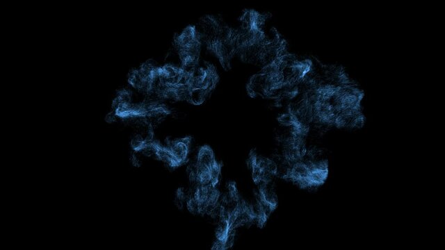 3D smoke explosion shockwave effect and divergent wave isolated on black background.  shock waves. abstract smoke explosion animation. Top camera view from above.