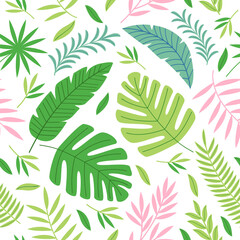 Fototapeta na wymiar seamless pattern with colorful tropical plants - vector illustration, eps 