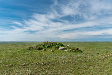 Sundial Hill Medicine Wheel in south eastern Alberta. The Sundial Hill Medicine Wheel is a religious site constructed by indigenous people of the planes. This site may be thousands of years old. 