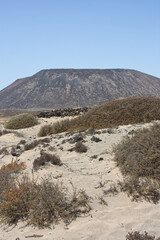 Volcanic cone Lobos Island Corralejo, Fuerteventura Landscape Format scenic view of the volcano on Isla Los Lobos.