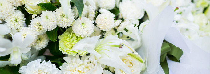 Selective focus to fresh flower bouquet. Botanic composition for wedding or greeting. Bouquet in...